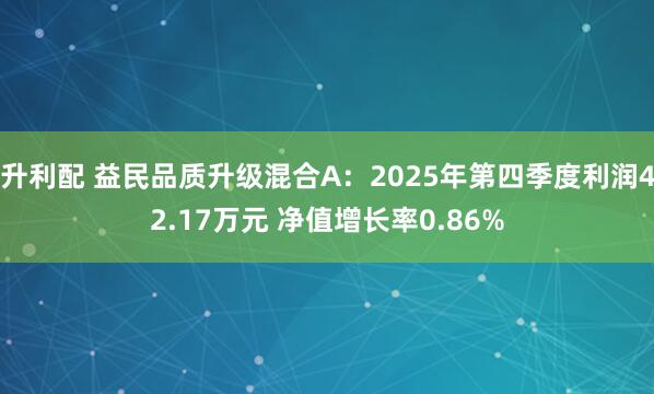 升利配 益民品质升级混合A：2025年第四季度利润42.17万元 净值增长率0.86%